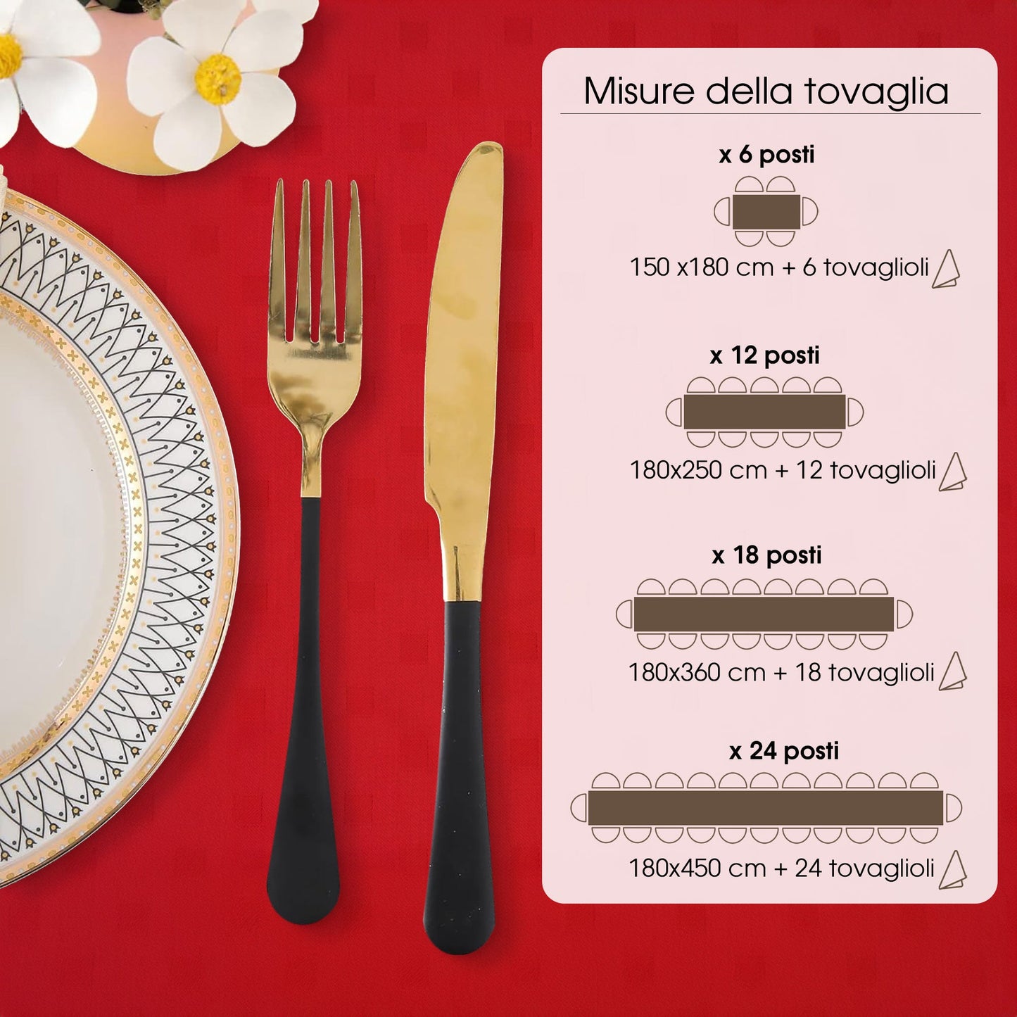 Tovaglia Servizio da Tavola + Tovaglioli 12 Posti Damina in Cotone 0543