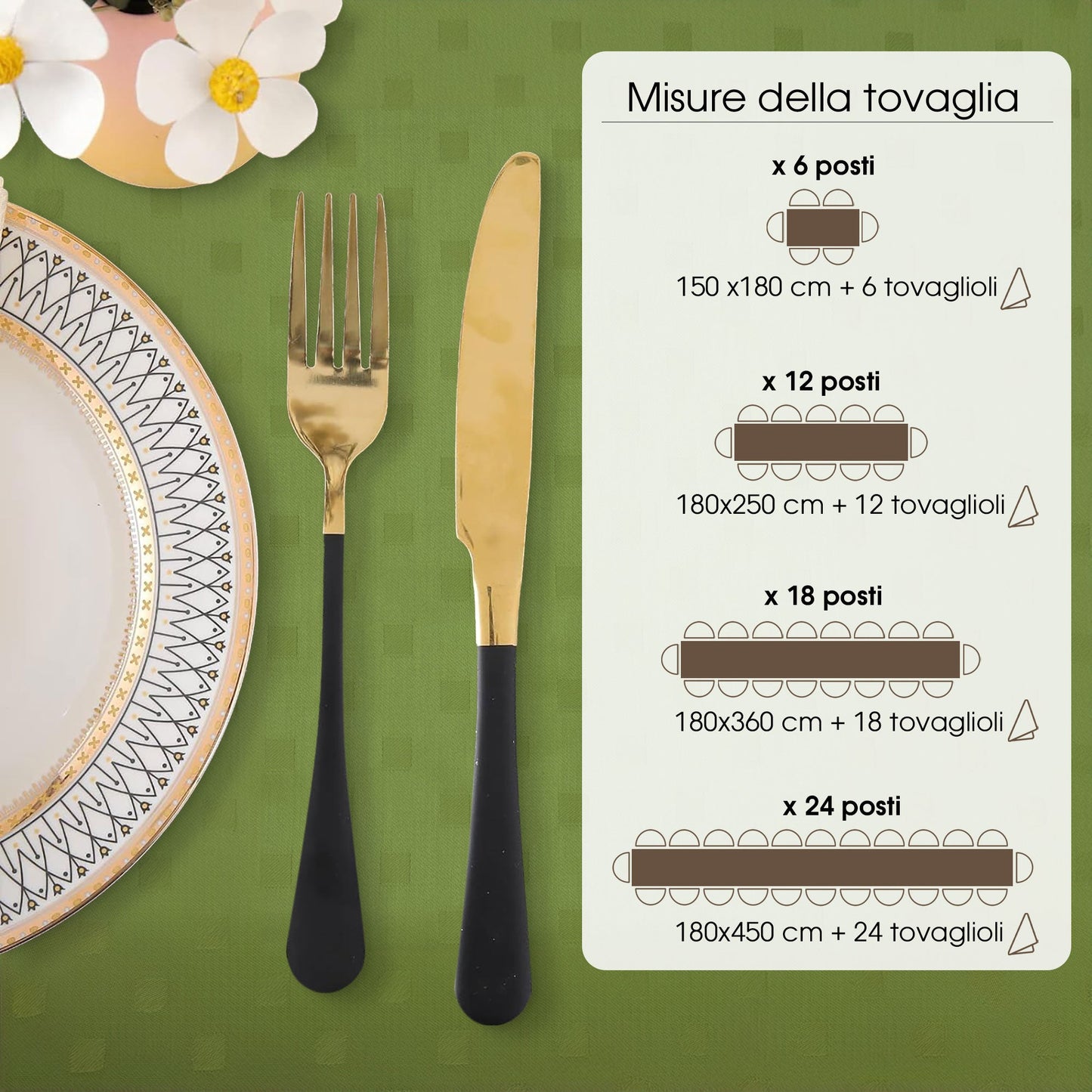 Tovaglia Servizio da Tavola + Tovaglioli 6 Posti Damina in Cotone 0541