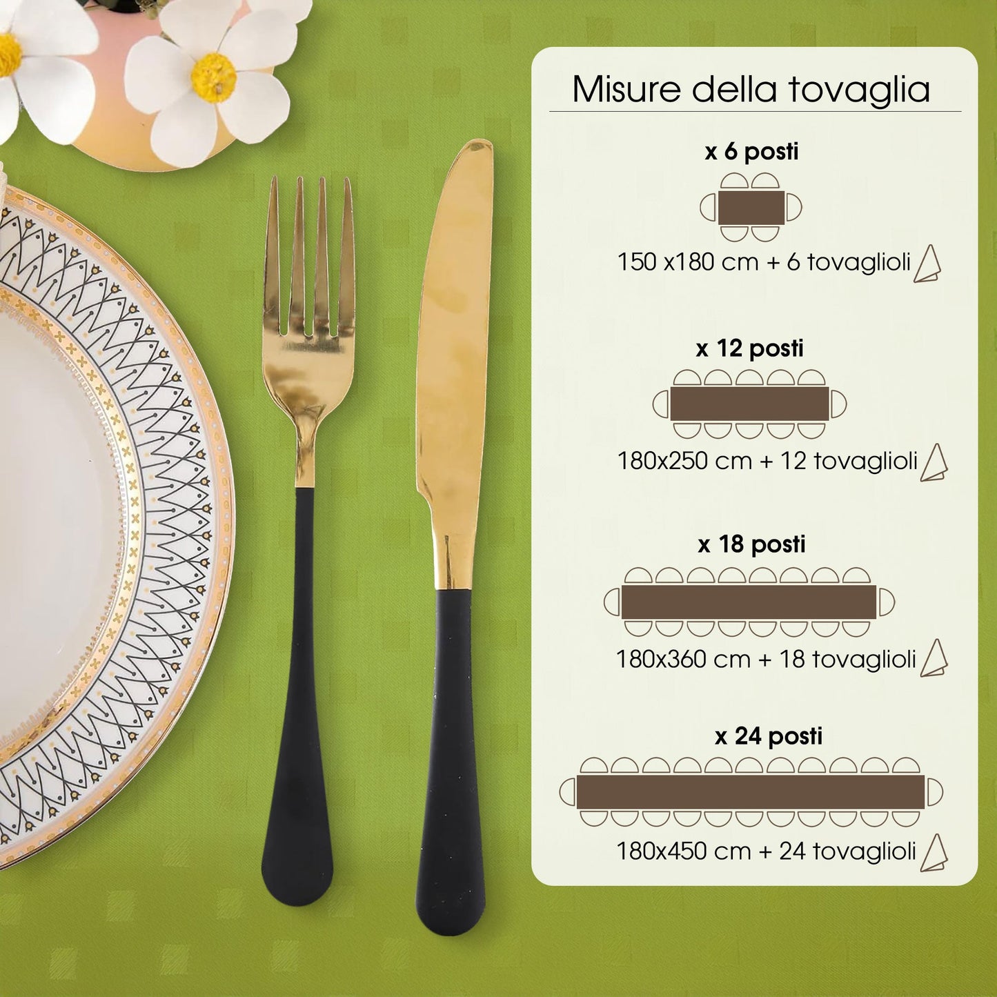Tovaglia Servizio da Tavola + Tovaglioli 6 Posti Damina in Cotone 0541