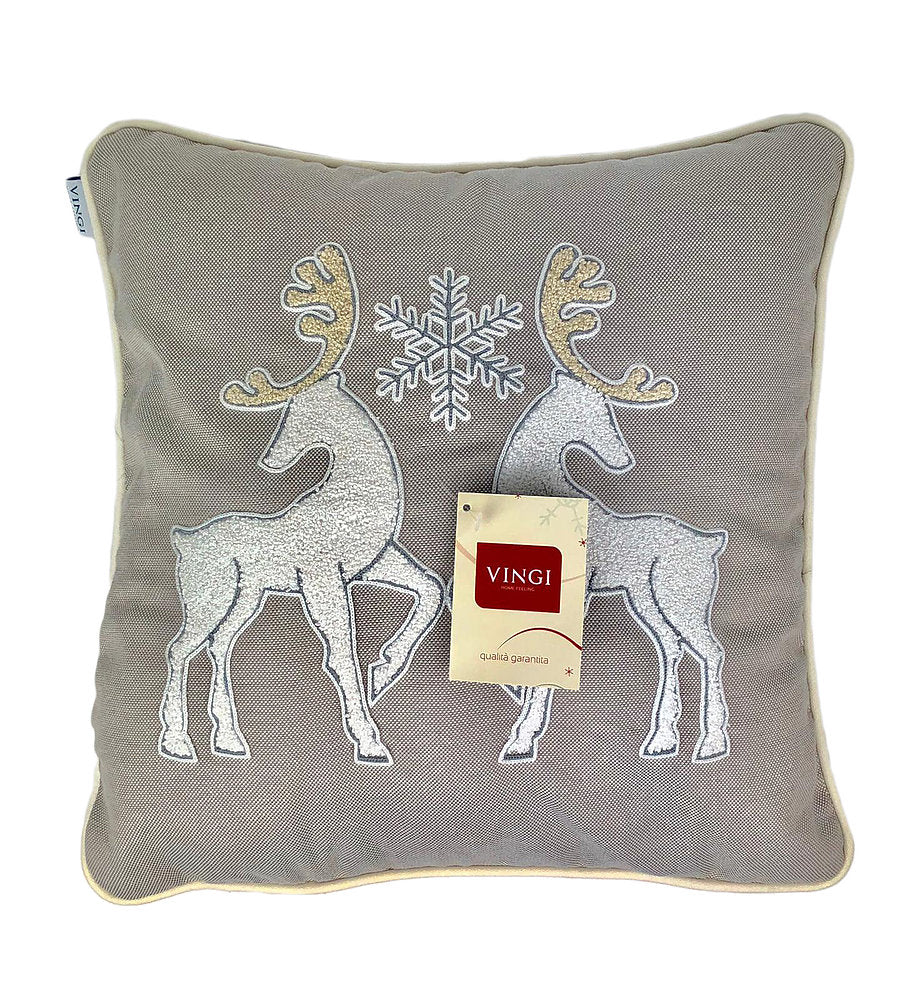 Cuscino natalizio VINGI addobbi Natale arredo decoro 50x50 cm ricamo renna 0661