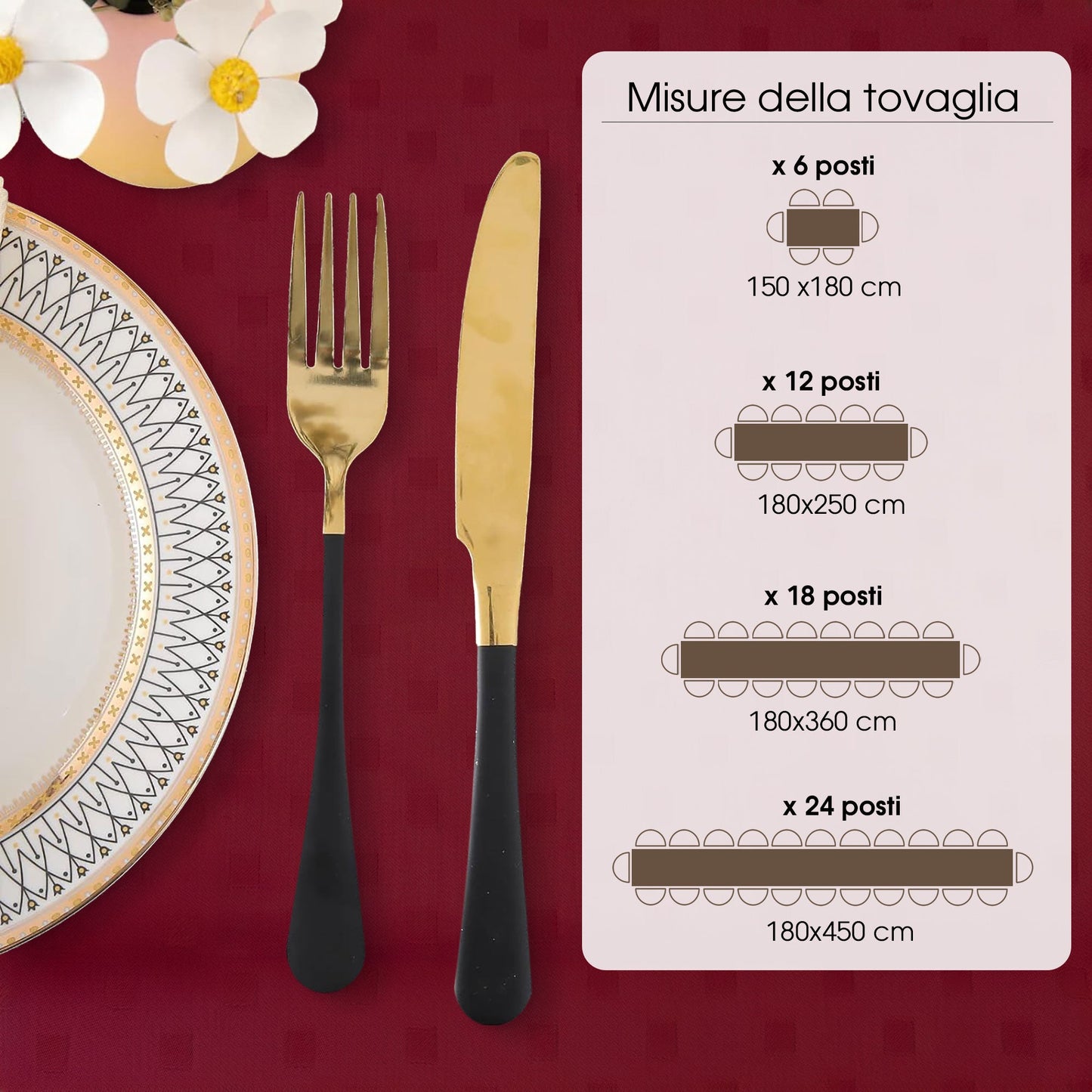 Tovaglia da Tavola 6 Posti tinta unita in Cotone Damina 0699