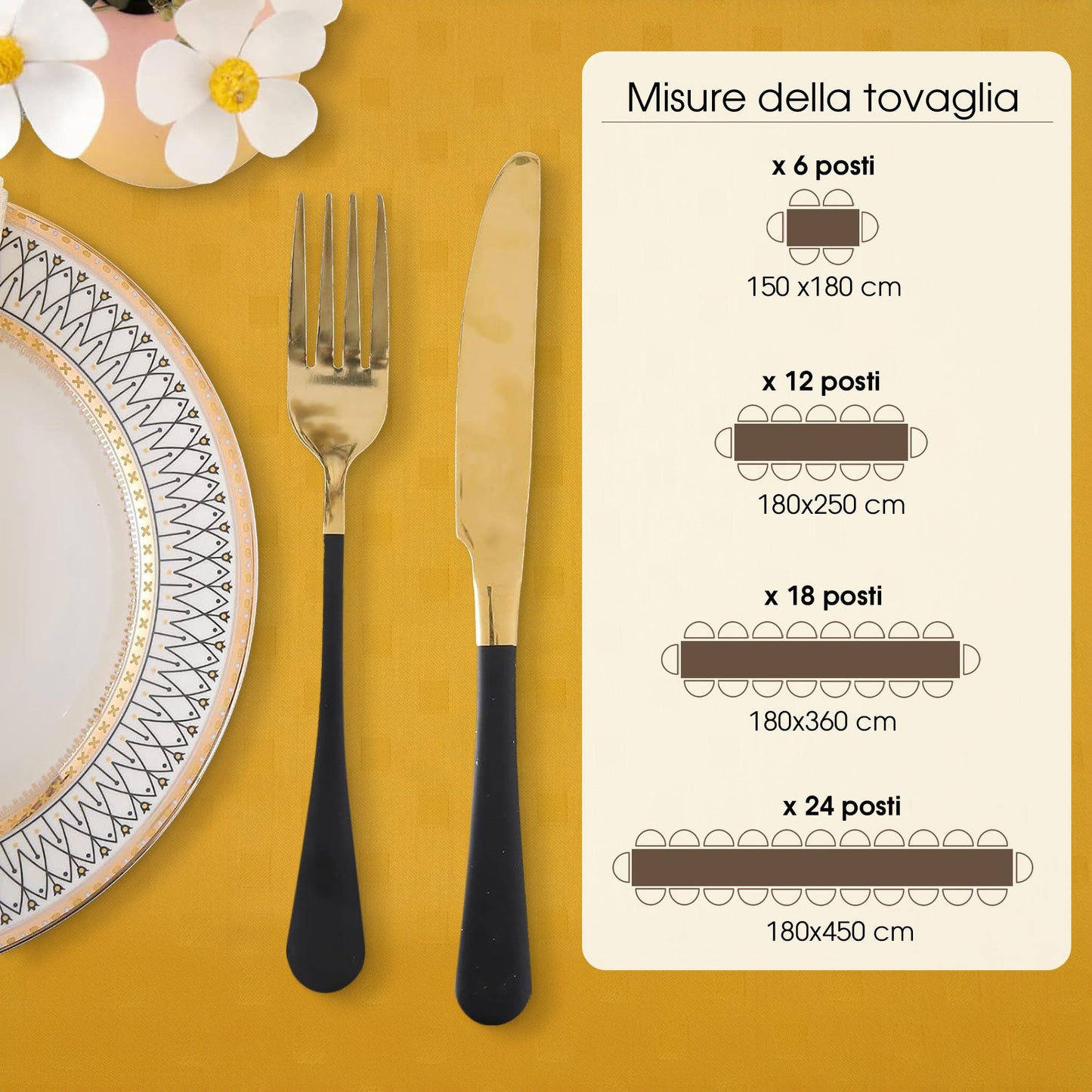 Tovaglia da Tavola 6 Posti tinta unita in Cotone Damina 0699