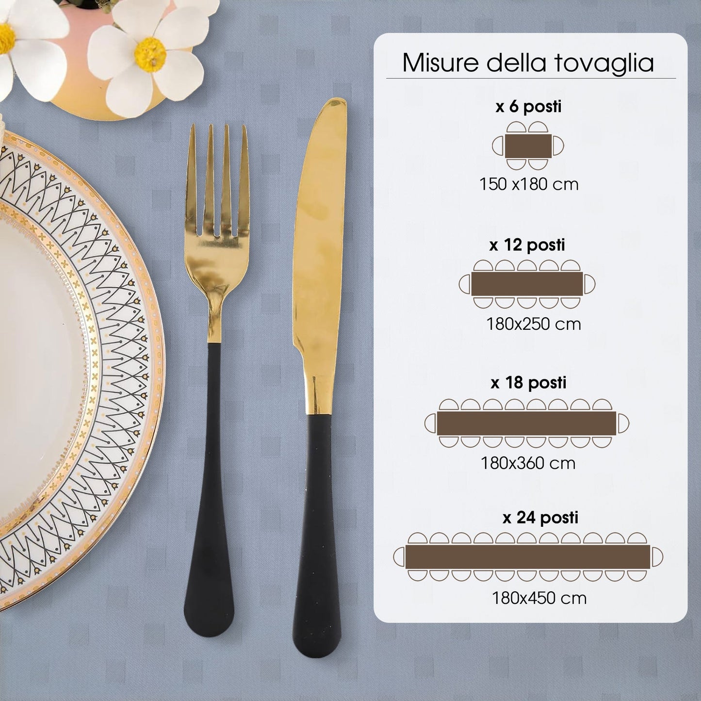 Tovaglia da Tavola 12 Posti tinta unita in Cotone Damina 0700