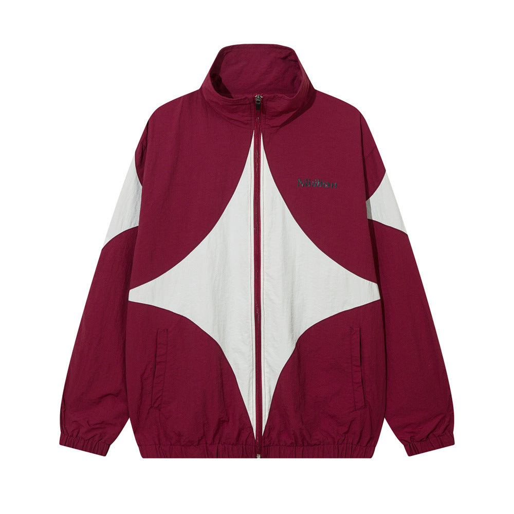 American Style Cross Stitching Contrast Color Casual Coat