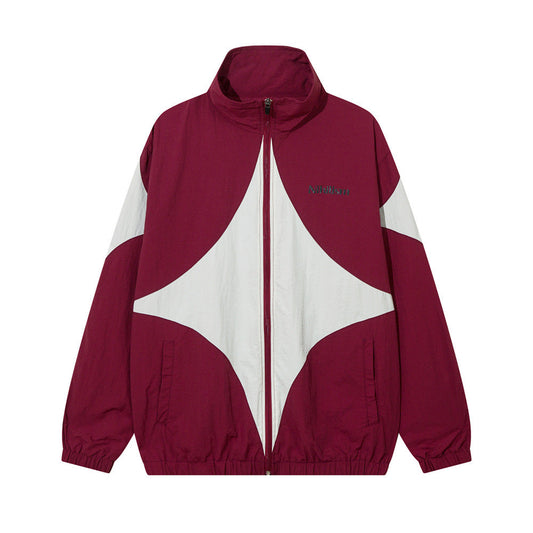 American Style Cross Stitching Contrast Color Casual Coat