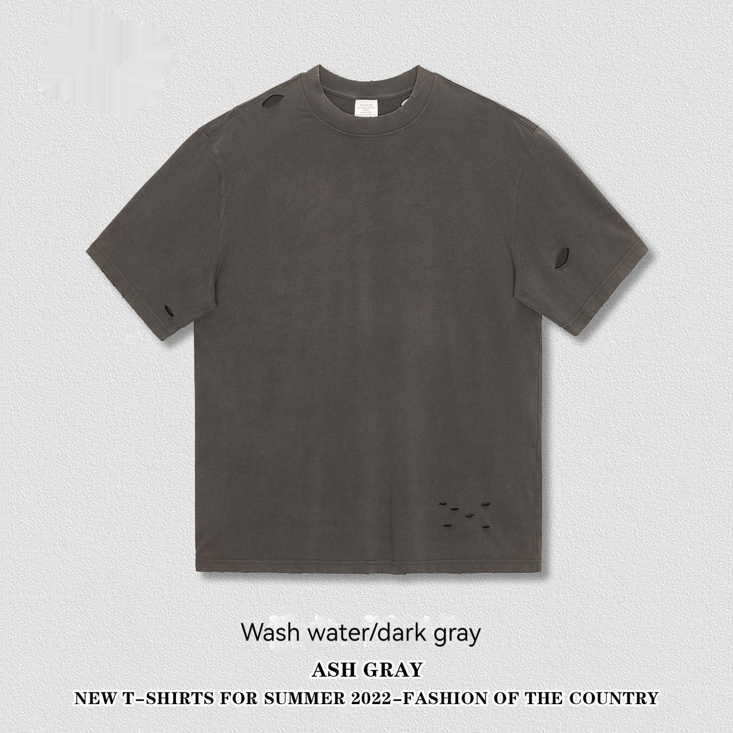 Heavy Washed Make Old Ripped Earth Color Short Sleeve Men