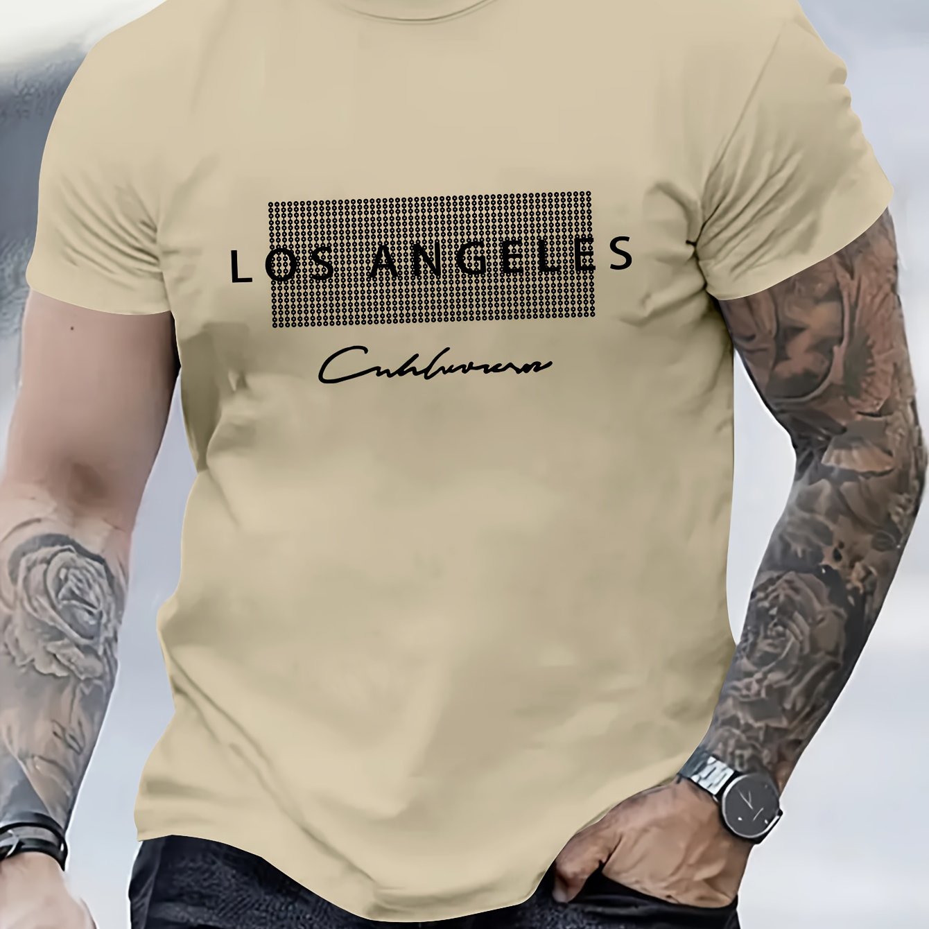 LOS ANGELES Print Tee Shirt, Tees For Men, Casual Short Sleeve T-shirt For Summer