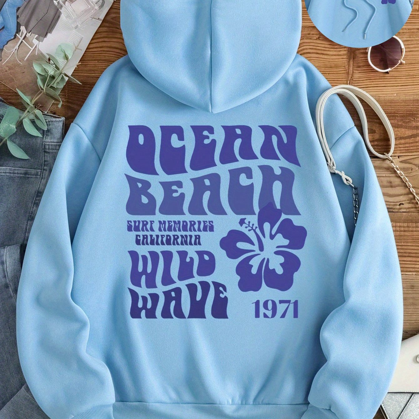 Floral & Letter Print Kangaroo Pocket Hoodie, Casual Long Sleeve Drawstring Hooded Sweatshirt For Fall & Winter, Women's Clothing