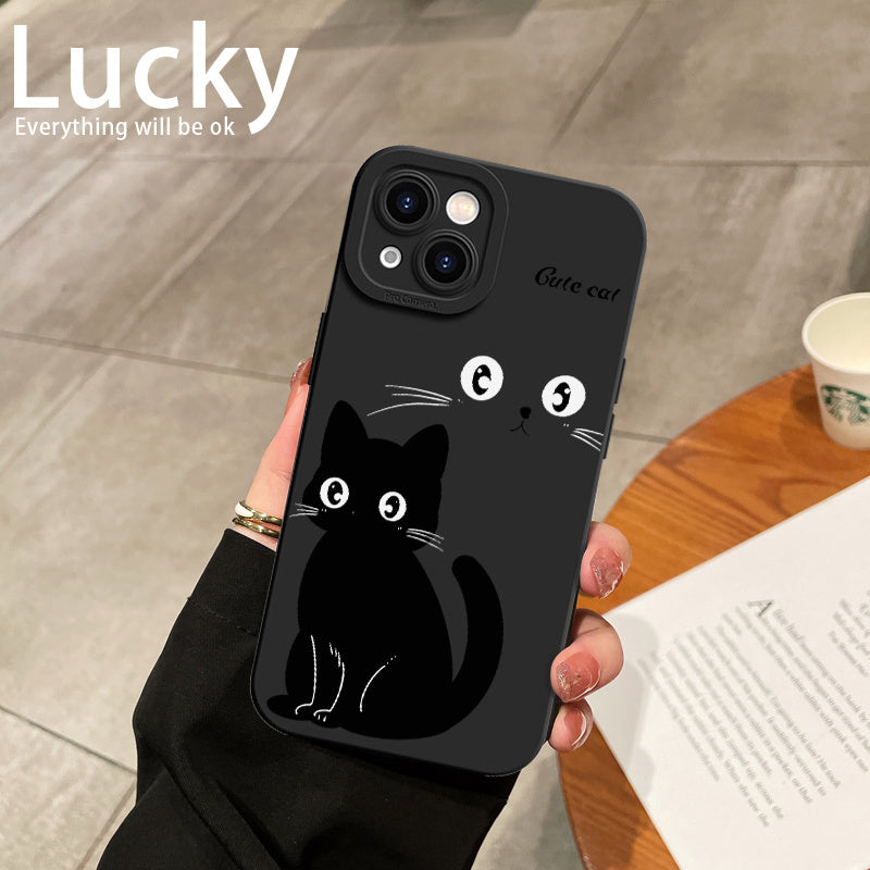 Black cute cat for iPhone 16 Pro Max/15/14 PLUS/13/12/11 phone case, shock-absorbing, anti-slip, lightweight, new fashion trend design, Men's and Women's protective high-quality Air Cushion protective case soft shell