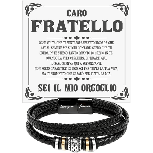 Bracciale Pelle Intrecciata A mio Fratello- Sei il mio Orgoglio.