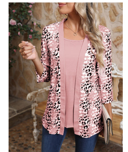 Women's Autumn New Cardigan Three-quarter Sleeve Digital Printing One-piece Chiffon Shirt