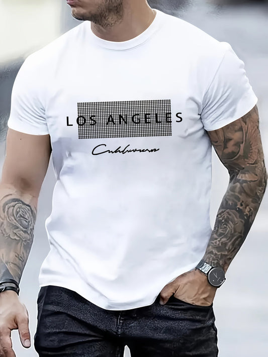 LOS ANGELES Print Tee Shirt, Tees For Men, Casual Short Sleeve T-shirt For Summer