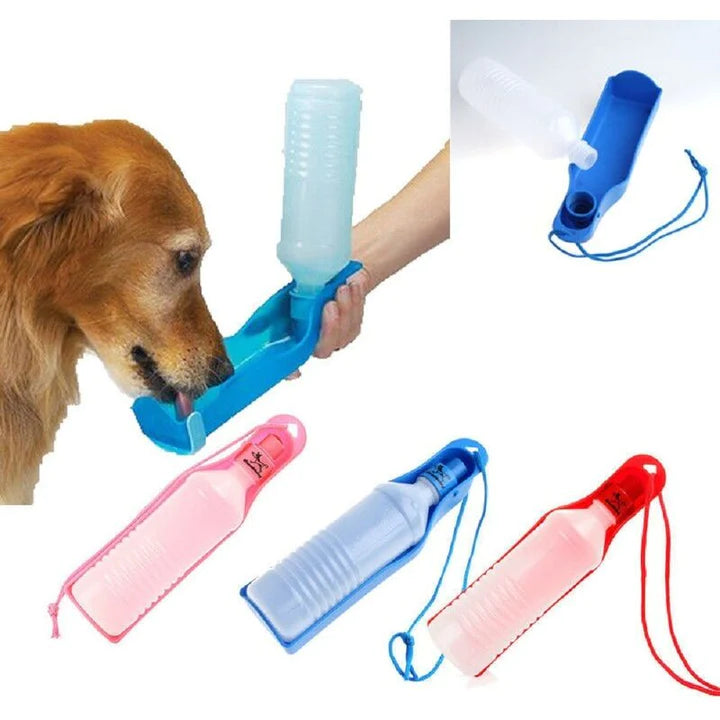 Portable travel pet dispenser plastic drinker with 250 ml bottle