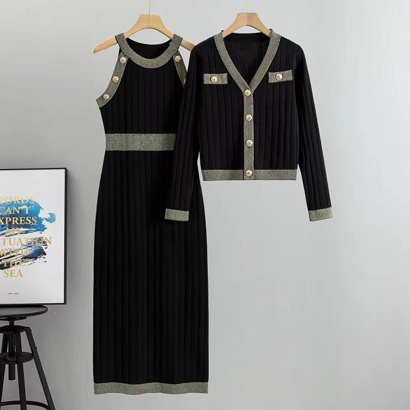 French Style Temperament Socialite High Waist Fashion Two-piece Set Sweater Female