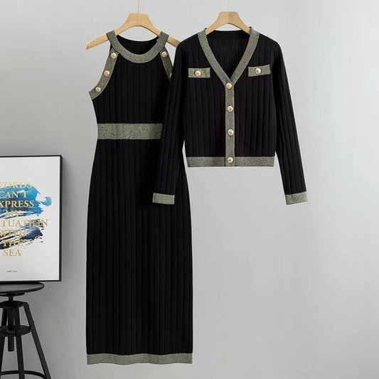 French Style Temperament Socialite High Waist Fashion Two-piece Set Sweater Female