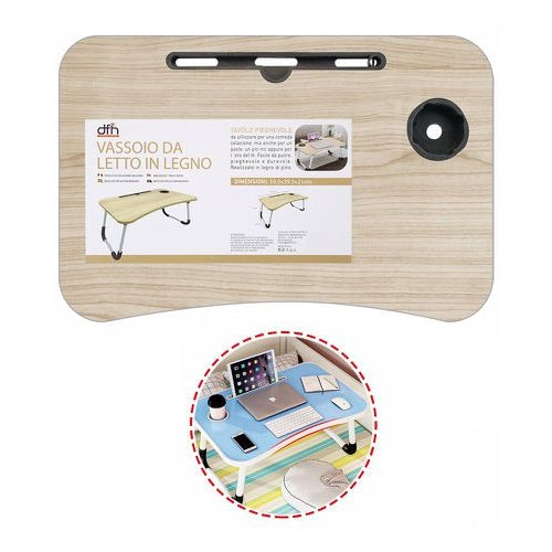 Tavolino Pieghevole Da Letto Vassoio Colazione Studio Pc Notebook Legno Naturale