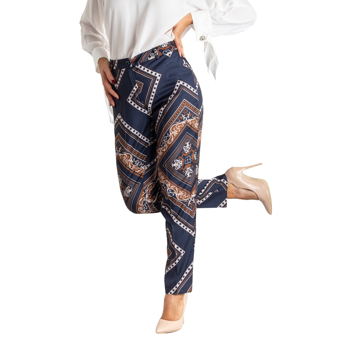 Pantalone donna elegante stampato cerimonie sera made in italy 1478