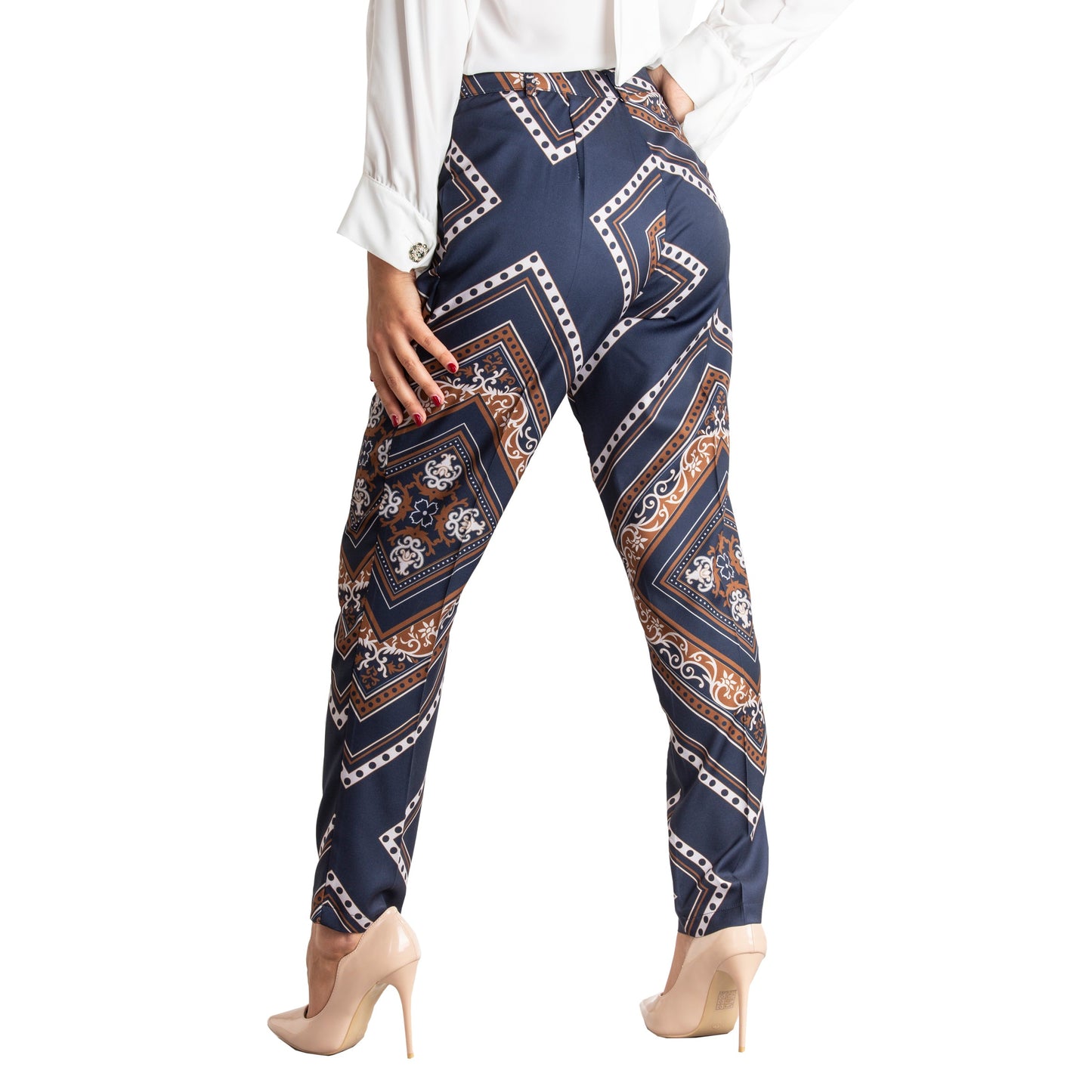 Pantalone donna elegante stampato cerimonie sera made in italy 1478