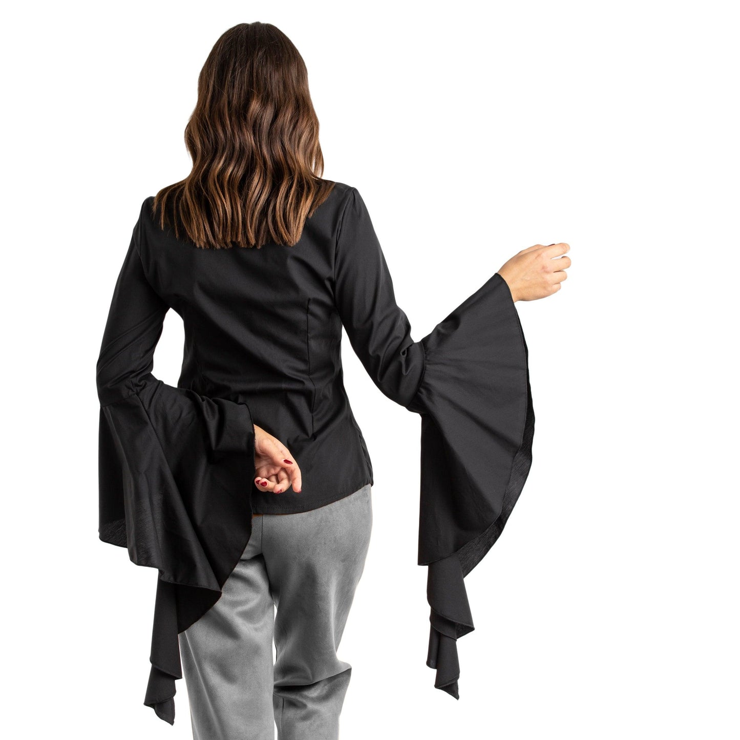 Camicia donna maniche lunghe in cotone con volant made in Italy 1487