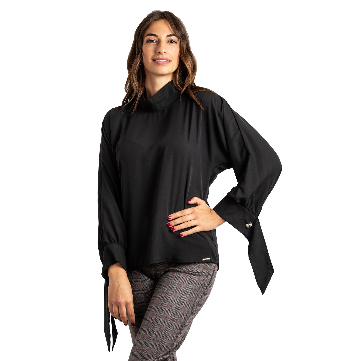 Camicia donna maniche lunghe in georgette bottoni gioielli made in Italy 1488