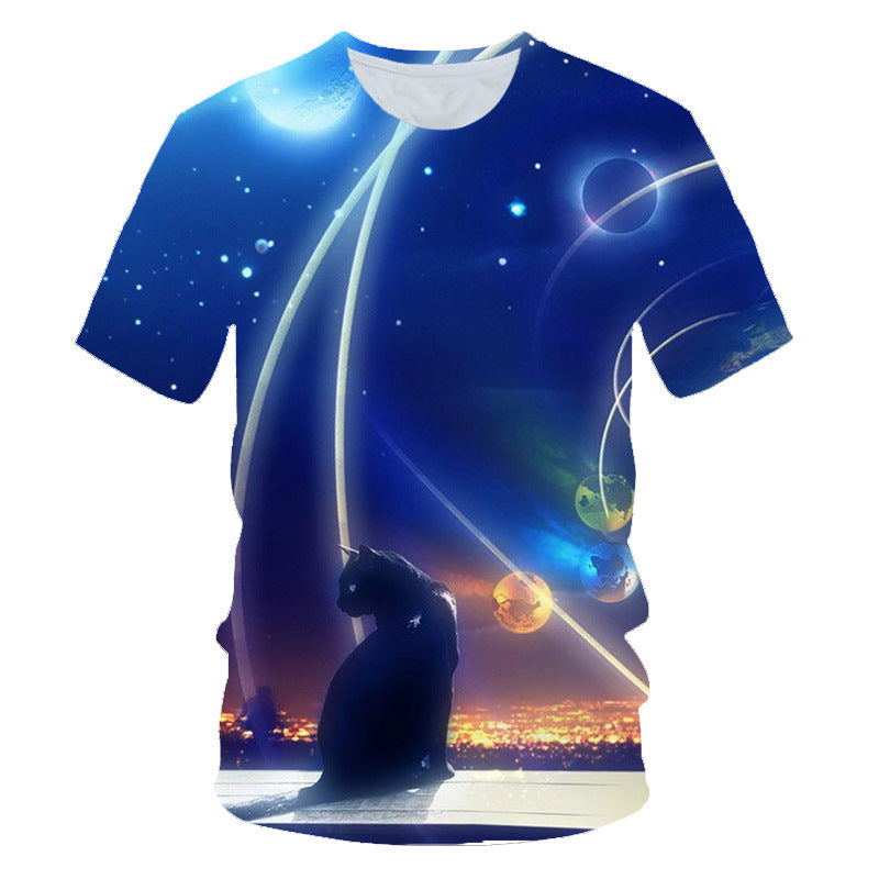 Printed cute cat short sleeve T-shirt men
