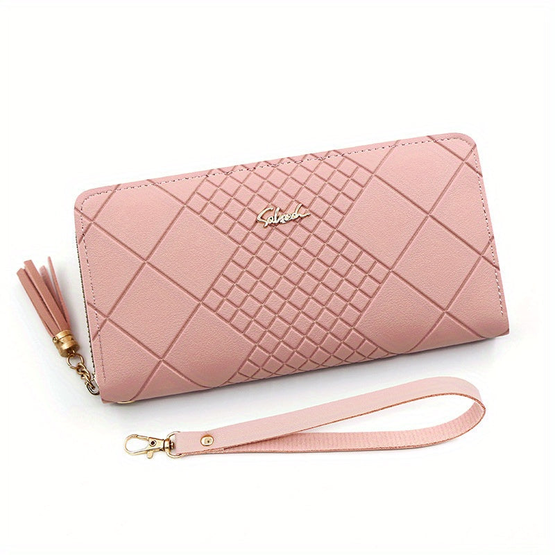 Stylish Red Faux Leather Long Wallet for Women - Spacious Multiple Card Slots, Secure Zip Closure, Durable Polyester Lining, and Chic Design