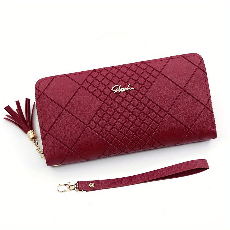 Stylish Red Faux Leather Long Wallet for Women - Spacious Multiple Card Slots, Secure Zip Closure, Durable Polyester Lining, and Chic Design