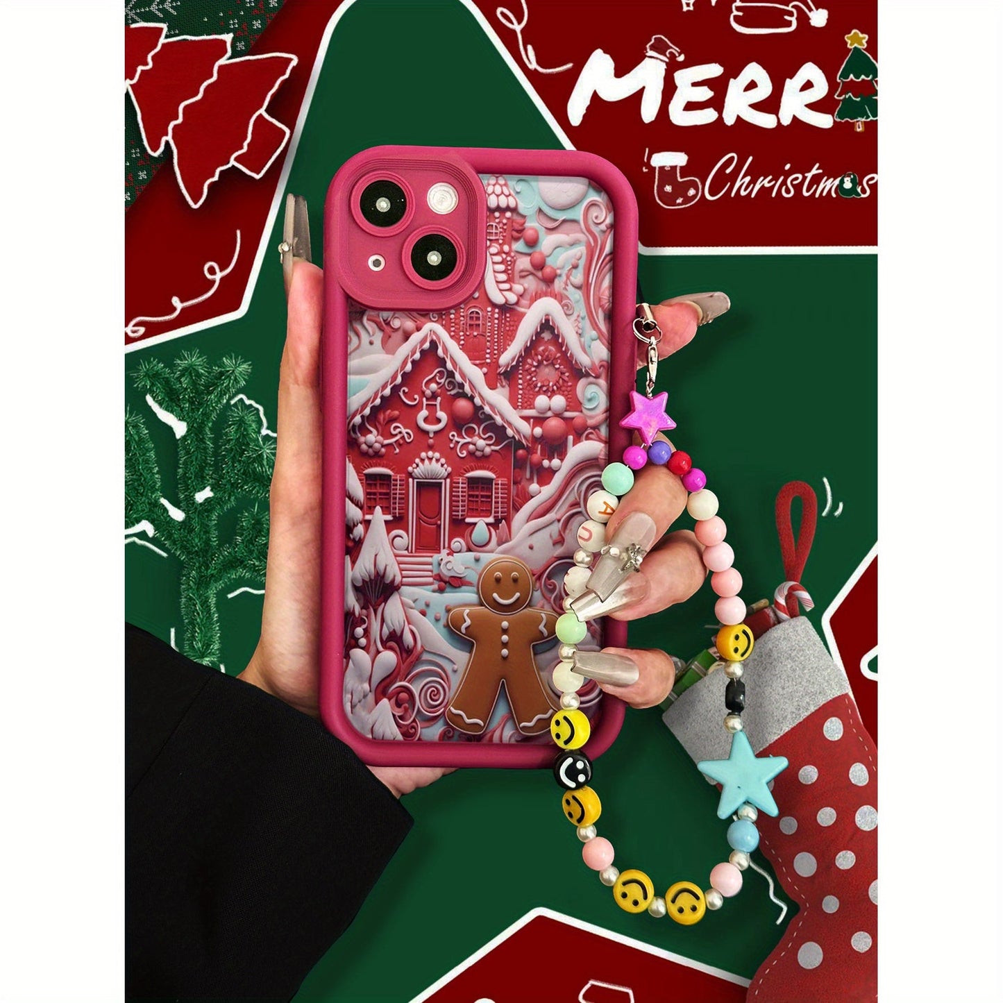 New Cross-border Hot Selling Santa Claus Snowflake Mobile Phone Case Suitable for Apple 15/16 Chain 14/14PRO Snowman 7/8G Soft Shell TPU Anti-fall Mobile Phone Protection Case Sky Eye Wine Red