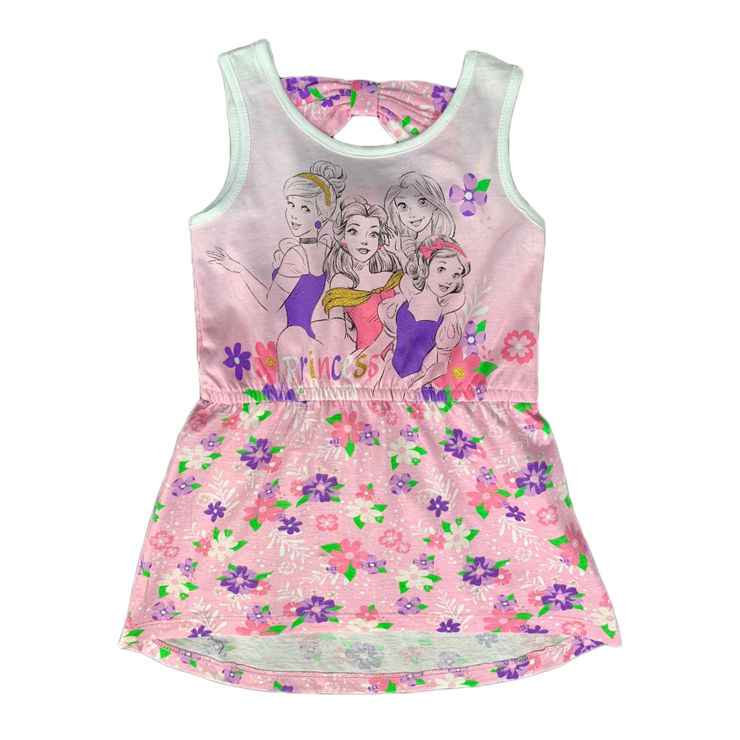 Abito smanicato Disney Principesse in cotone stampato bambina da 3 a 6 anni 1831