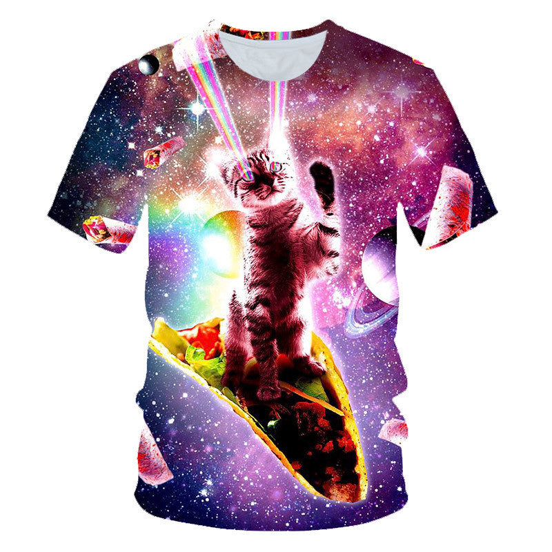Printed cute cat short sleeve T-shirt men