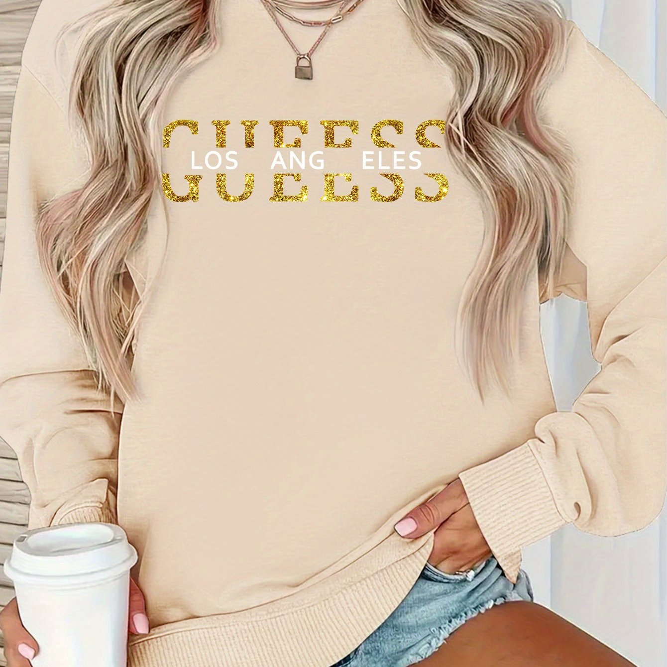 Print Y2K-Inspired Women's Fleece-Lined Pullover Sweatshirt with MIAO Graphic Print - Casual Long Sleeve Crew Neck Top, Machine Washable