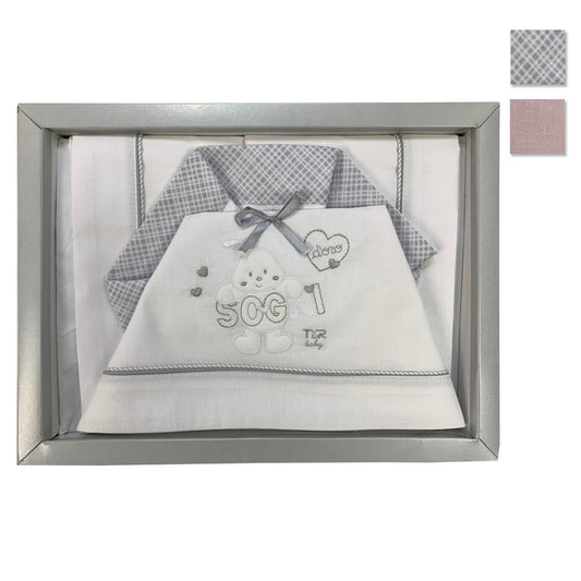 Coordinato lettino Piccole Emozioni neonato set 3 pezzi in cotone ricamato 1941