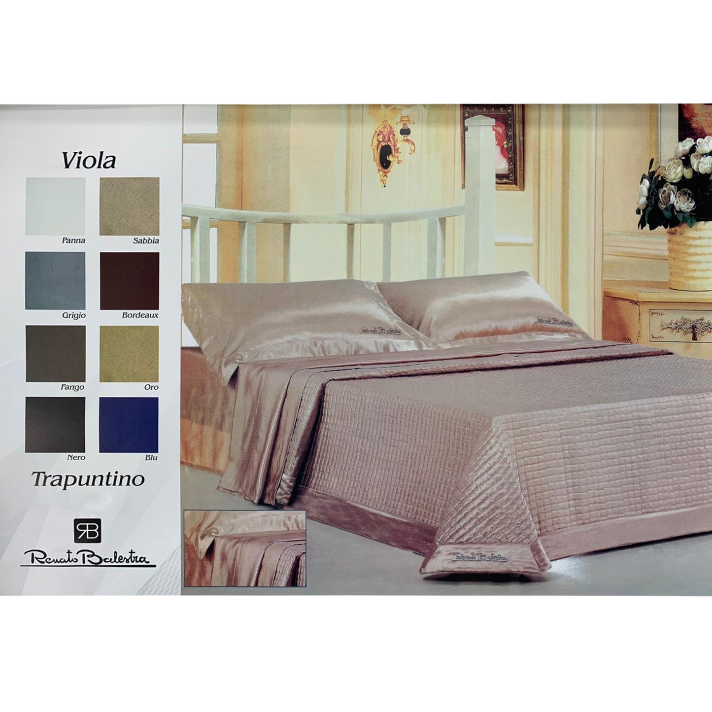 Trapuntino copriletto trapuntato Renato Balestra letto matrimoniale Viola 1944