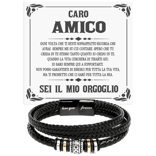 Bracciale Pelle Intrecciata Caro amico - Sei il mio Orgoglio.
