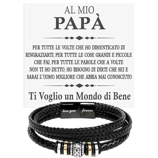 Bracciale Pelle Intrecciata Al mio Papà - Ti Voglio un Mondo di Bene.