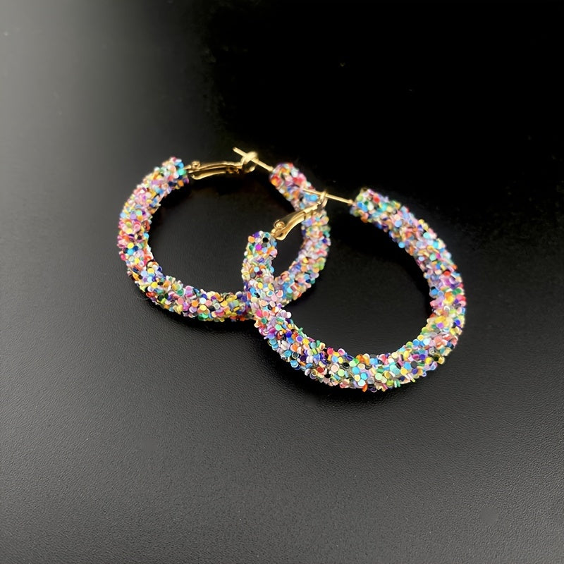 1pair Girl's New Niche Design Multi Color Sequins Earrings, Fairy Girl's Versatile Earrings