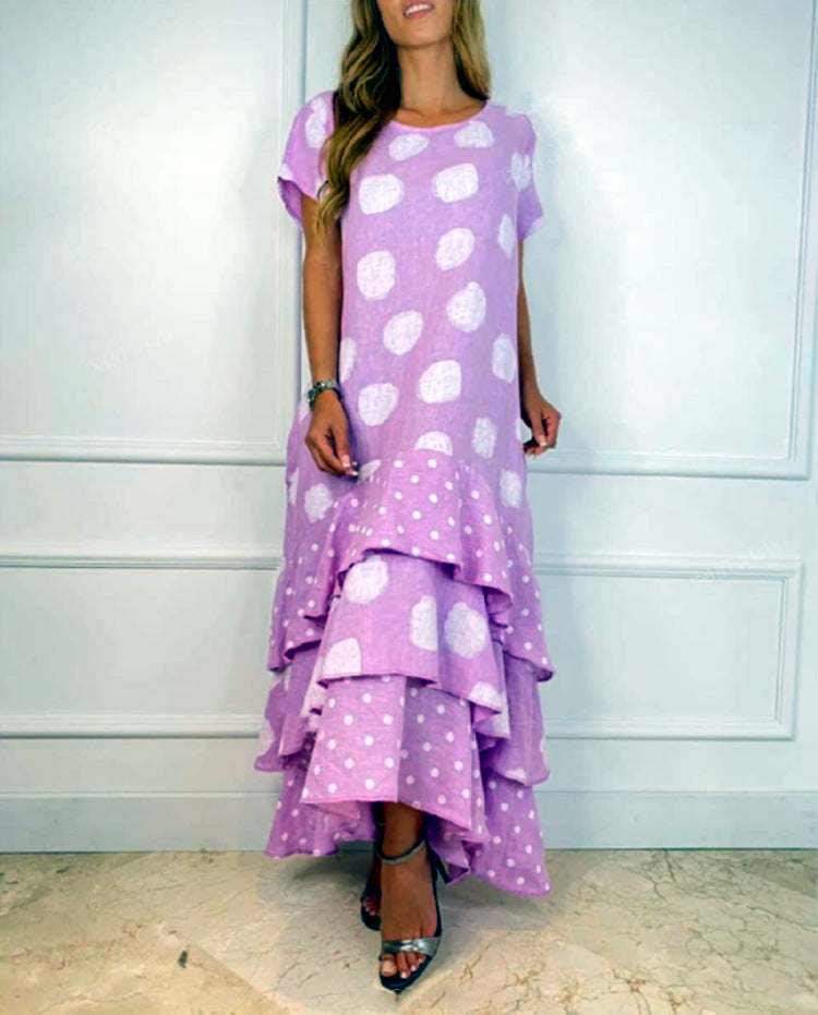 Round Neck Polka Dot Swing Long Dress Women
