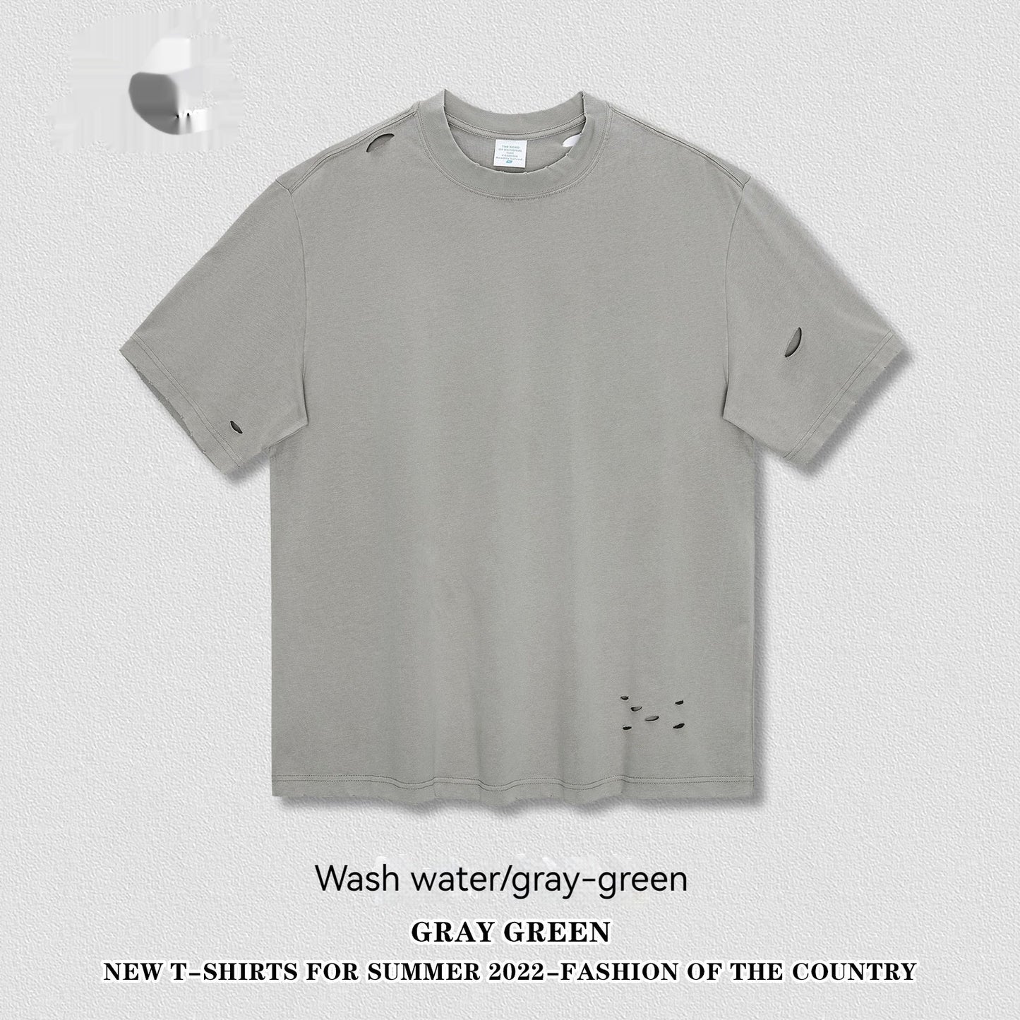 Heavy Washed Make Old Ripped Earth Color Short Sleeve Men