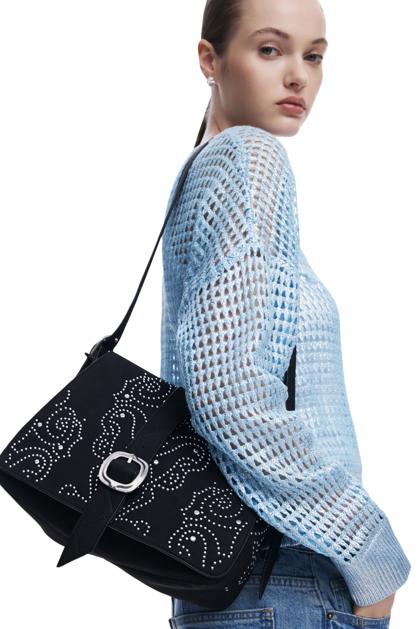 DESIGUAL Borsa Donna Nera Poker Face Posadas con Borchie