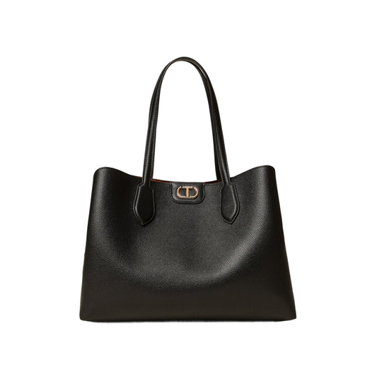 TWINSET Borsa Donna Nera Tote Shopper Bicolore con Manici