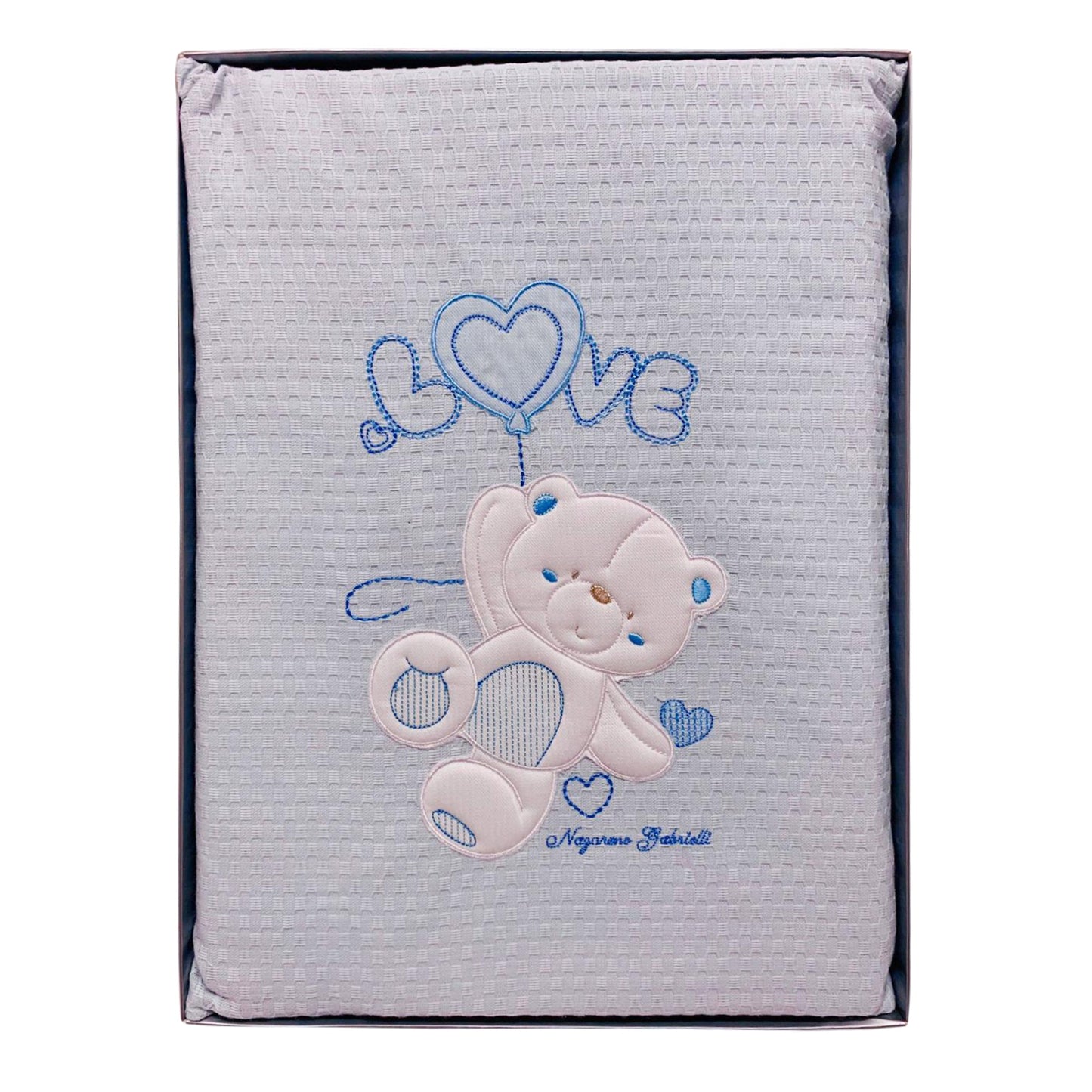 Copertina culla carrozzina ricamata Nazareno Gabrielli in piquet di cotone 2585