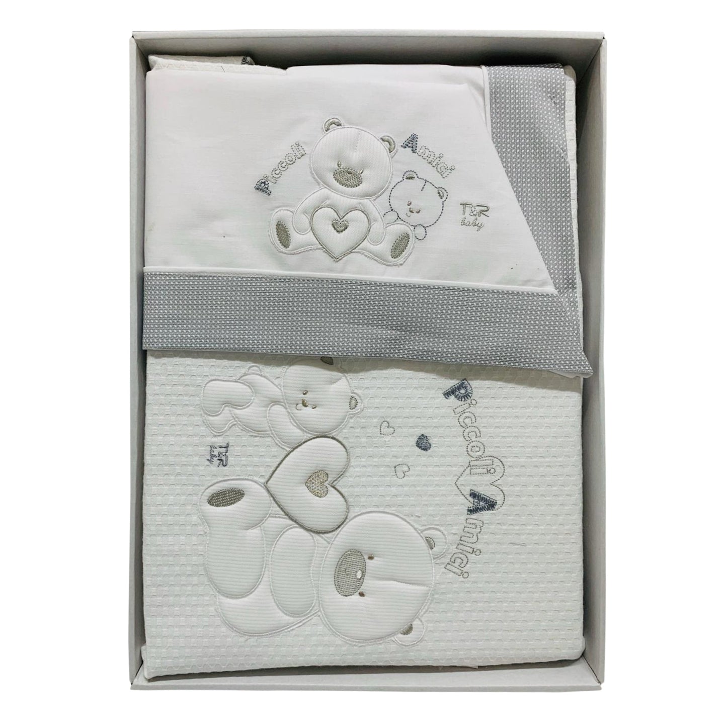 Coordinato culla in cotone ricamato Piccole Emozioni set 4pz con copertina 2589