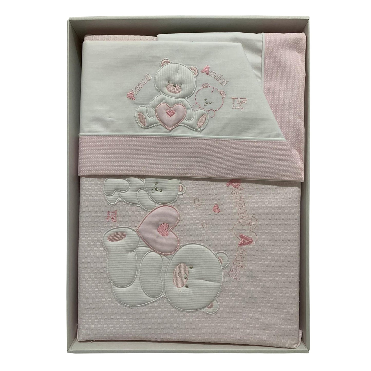 Coordinato culla in cotone ricamato Piccole Emozioni set 4pz con copertina 2589