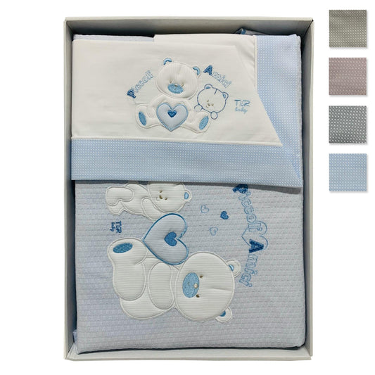 Coordinato culla in cotone ricamato Piccole Emozioni set 4pz con copertina 2589
