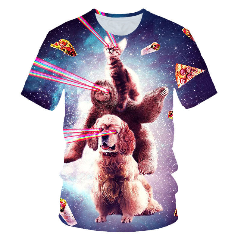 Printed cute cat short sleeve T-shirt men