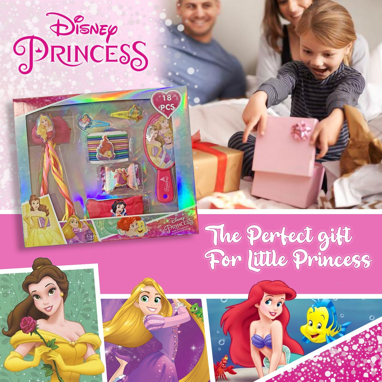 Accessori per capelli Disney Principesse kit 18 pz spazzola fermagli 2705