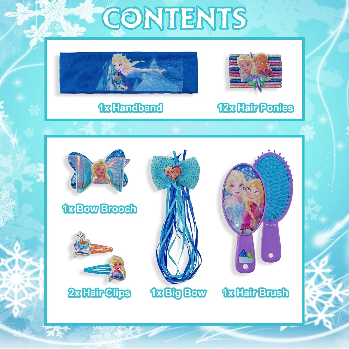 Accessori per capelli Disney Frozen kit 18 pz spazzola fermagli 2709