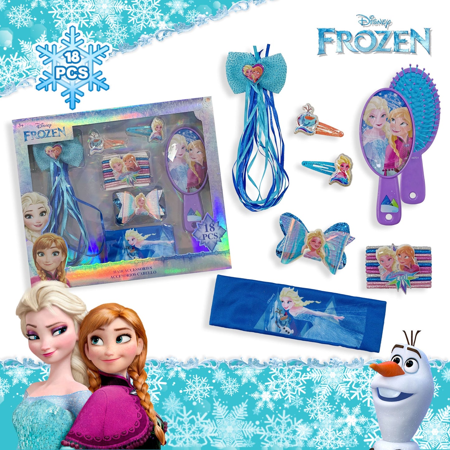 Accessori per capelli Disney Frozen kit 18 pz spazzola fermagli 2709