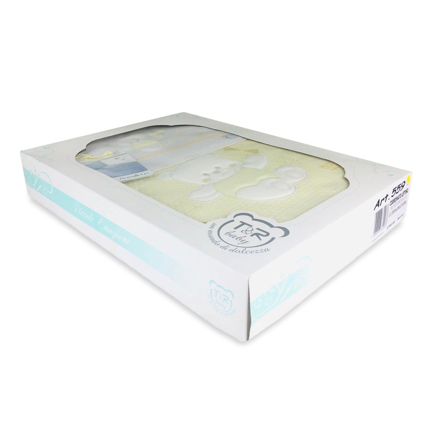 Coordinato lettino cotone ricamato Piccole Emozioni set 4pz con copertina 2911