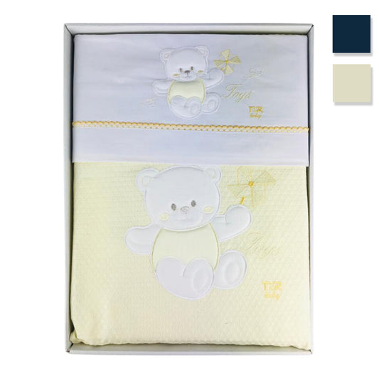 Coordinato lettino cotone ricamato Piccole Emozioni set 4pz con copertina 2911